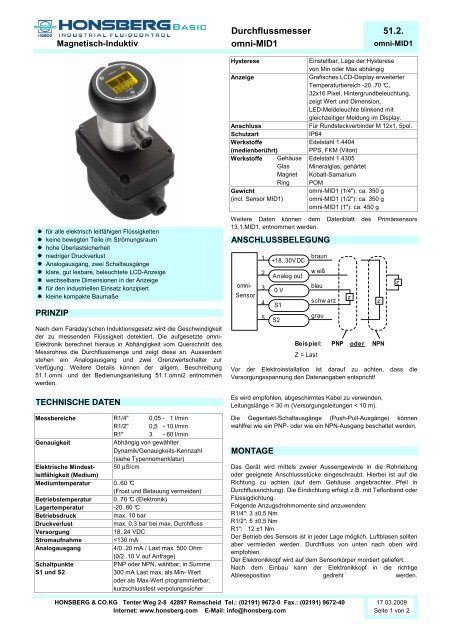 Durchflussmesser 51.2. omni-MID1 - Honsberg