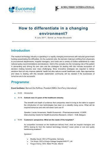 How to differentiate in a changing environment? - Eucomed