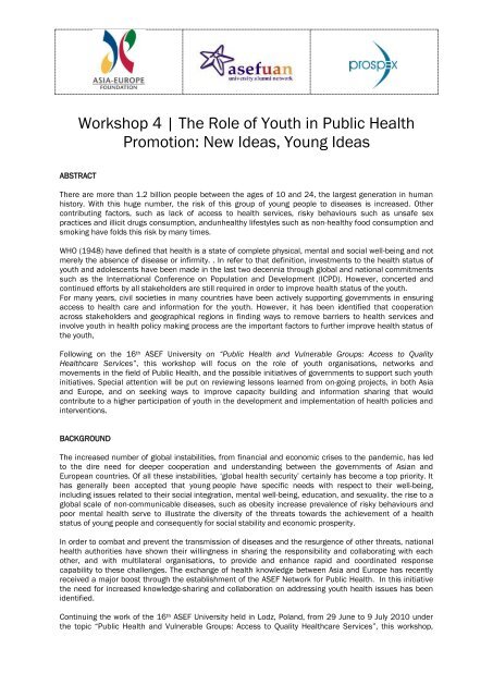 Workshop 4 | The Role of Youth in Public Health Promotion: New ...