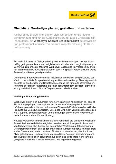 Checkliste Werbeflyer Planen Gestalten Und Verteilen Direktplus De