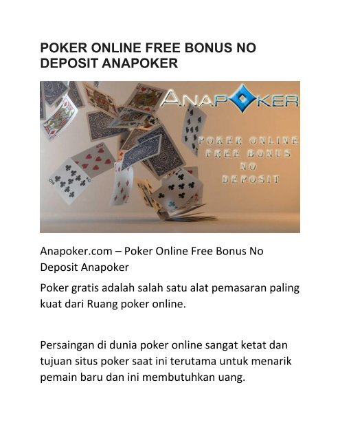 POKER ONLINE FREE BONUS NO DEPOSIT ANAPOKER