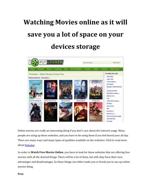 Watching Movies Online As It Will Save You A Lot Of Space On Your Devices Storage