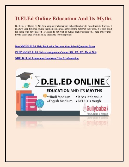 D El Ed Online Education And Its Myths
