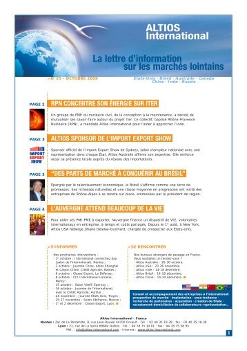 La lettre d'information sur les marchés lointains ALTIOS International