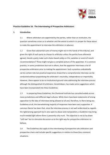 Practice Guideline 16: The Interviewing of Prospective ... - CIArb