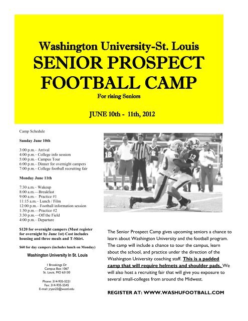 senior prospect football camp - Washington University in St. Louis ...