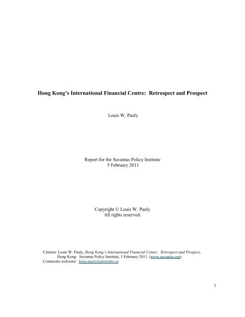 Hong Kong's International Financial Centre: Retrospect and Prospect