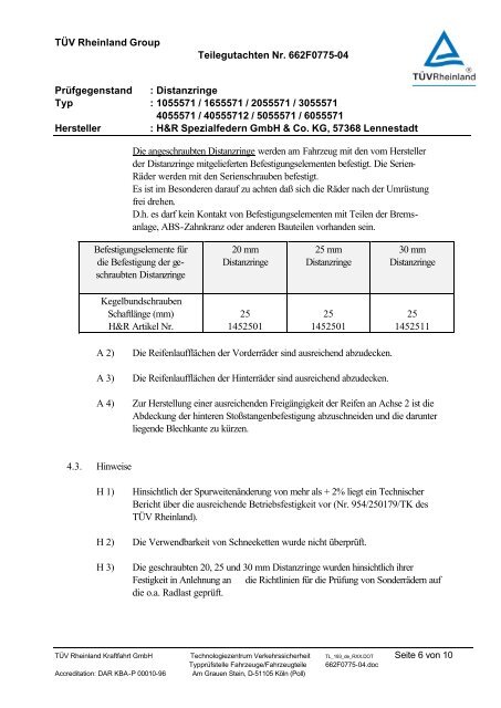 TÜV Rheinland Group Teilegutachten Nr. 662F0775-04 ... - H&R
