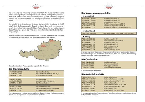 BIOLOGISCHE ZUTATEN BIOLOGISCHE ZUTATEN ... - Agrana