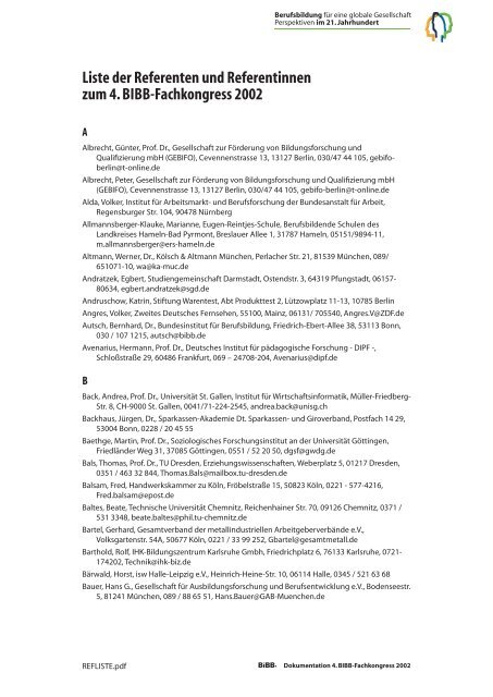 Liste Der Referenten Und Referentinnen Zum 4 Bibb Fachkongress