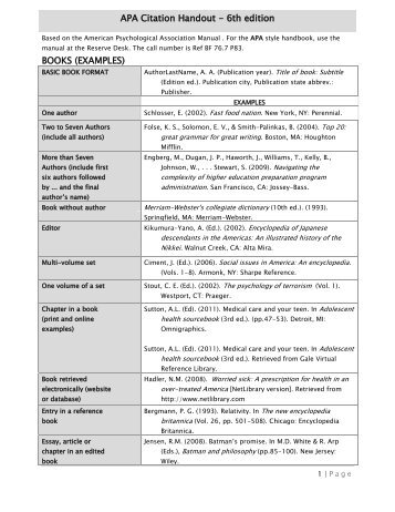 APA Citation Handout - 6th edition BOOKS (EXAMPLES)