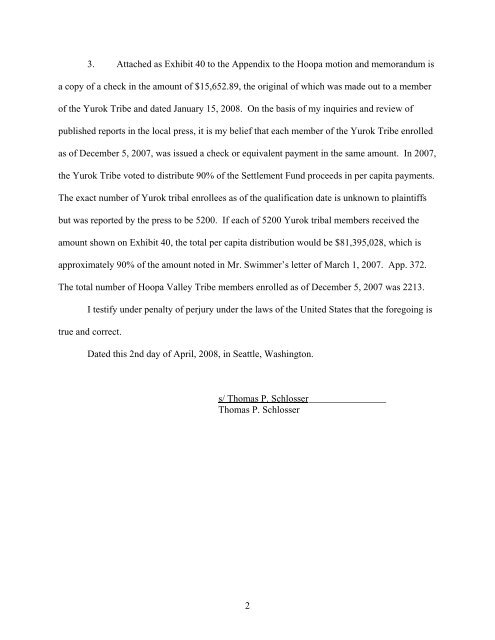 Schlosser declaration supporting summary judgment