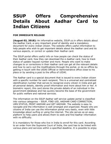 SSUP Offers Comprehensive Details About Aadhar Card to Indian Citizens