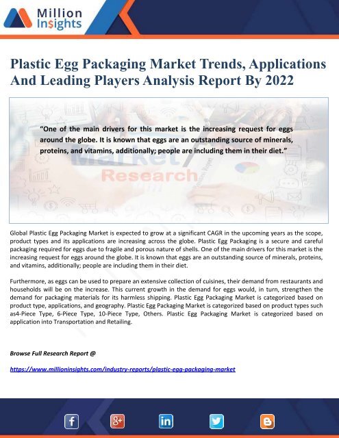 Plastic Egg Packaging Market Trends, Applications And Leading Players Analysis Report By 2022