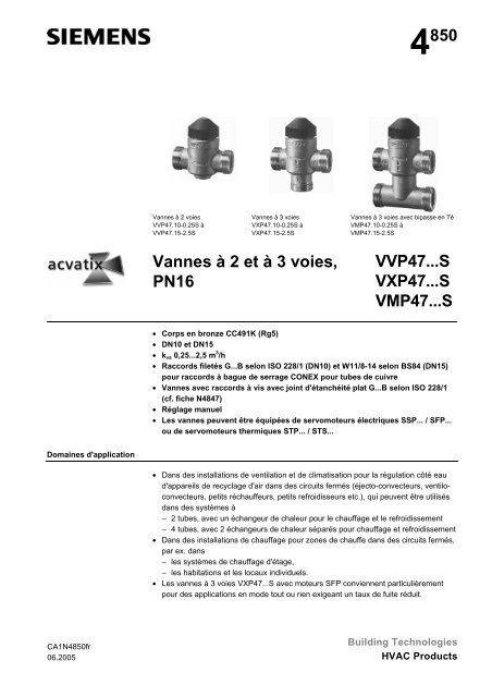 4850 Vannes à 2 et à 3 voies, PN16 VVP47...S VXP47...S VMP47...S