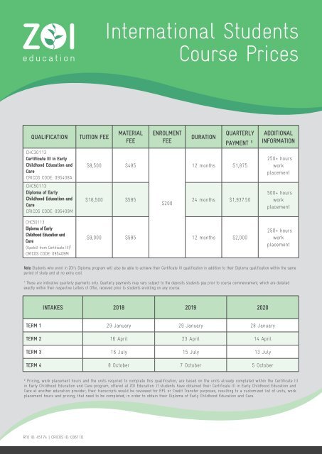 Zoi Education – Price &amp; Intake_16MARCH2018_HR_NPM v2.0