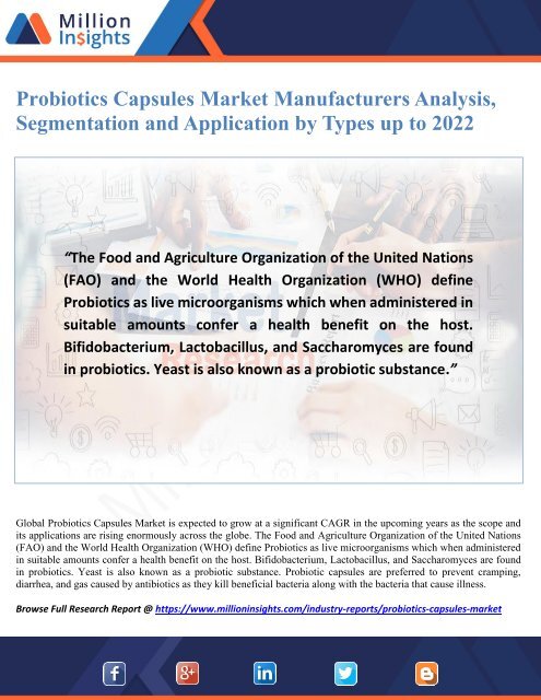 Probiotics Capsules Market Manufacturers Analysis, Segmentation and Application by Types up to 2022