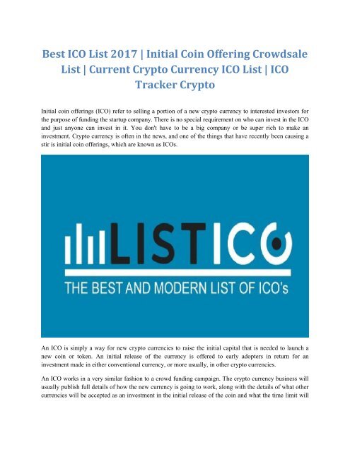 Best ICO List 2017
