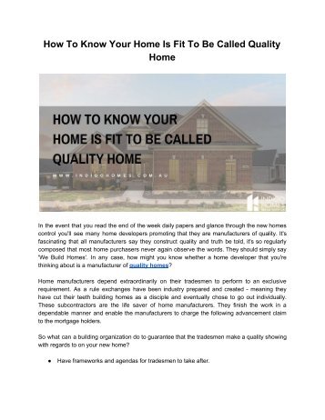 What Makes A Home Quality Home ?