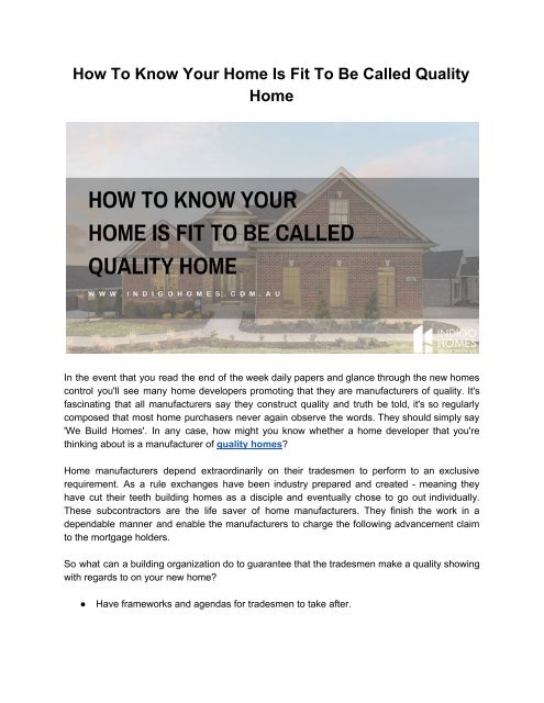 What Makes A Home Quality Home ?