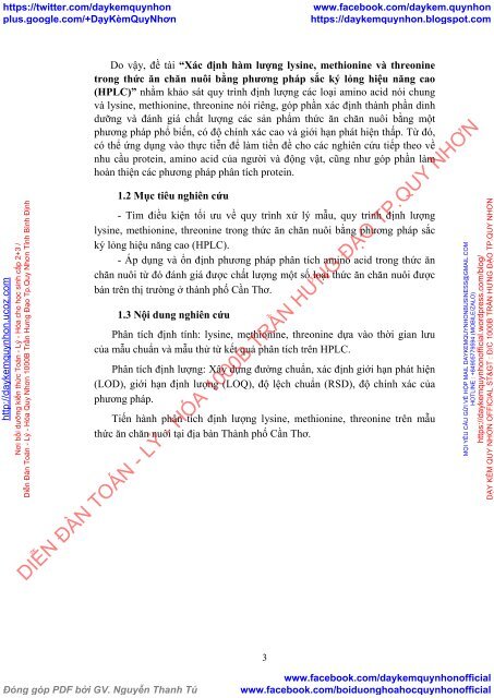 XÁC ĐỊNH HÀM LƯỢNG LYSINE, METHIONINE VÀ THREONINE TRONG THỨC ĂN CHĂN NUÔI BẰNG PHƯƠNG PHÁP SẮC KÝ LỎNG HIỆU NĂNG CAO (HPLC)