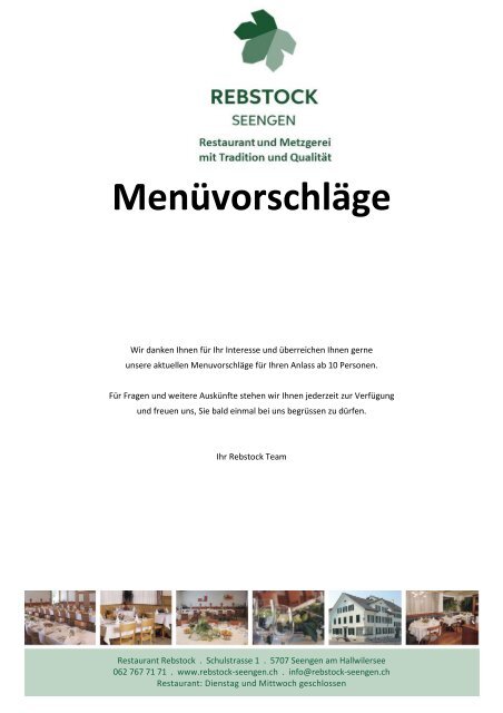 Menuvorschäge - Restaurant und Metzgerei Rebstock Seengen