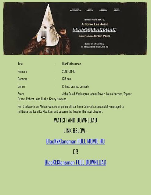blackkklansman full movie watch