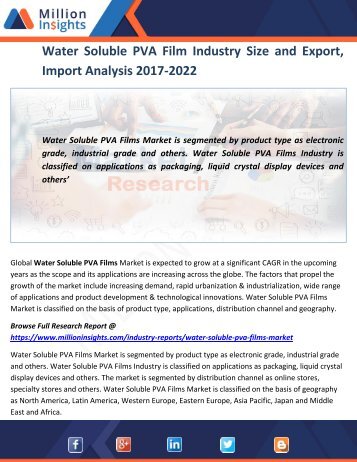 Water Soluble PVA Film Market Outlook, End Users Analysis and Share by Type to 2022