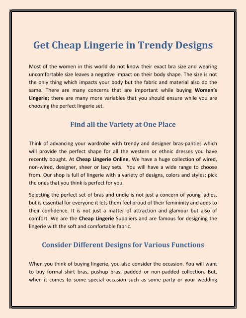 Get Cheap Lingerie in Trendy Designs