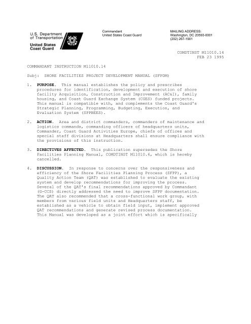 Shore Facilities Project Development Manual U S Coast Guard