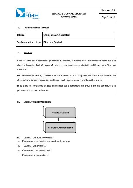 FICHE DE POSTE CHARGE DE COMMUNICATION