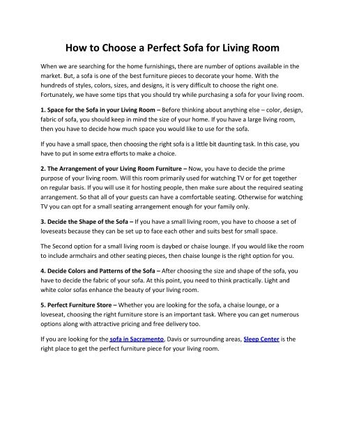 How to Choose a Perfect Sofa for Living Room