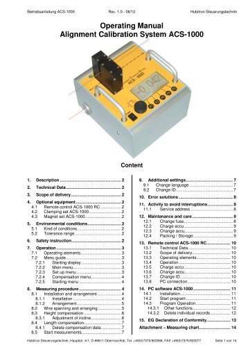 Operating Manual Alignment Calibration System ACS-1000