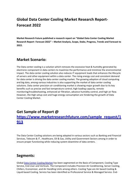 Data Center Cooling Market 2018 Growth Rate Research Report and Future Plans 2022