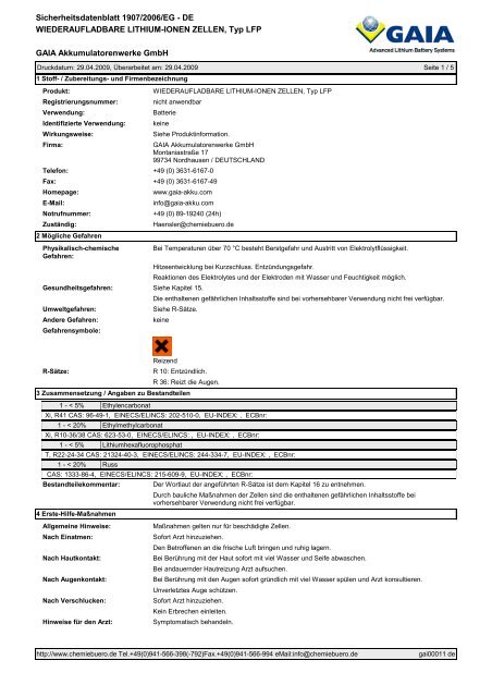 Sicherheitsdatenblatt Lfp Gaia