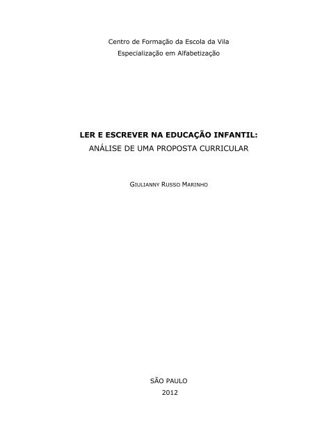 Ler e escrever na Educação Infantil: Análise de uma proposta curricular