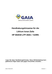 Handhabungshinweise für die Lithium Ionen Zelle HP ... - GAIA
