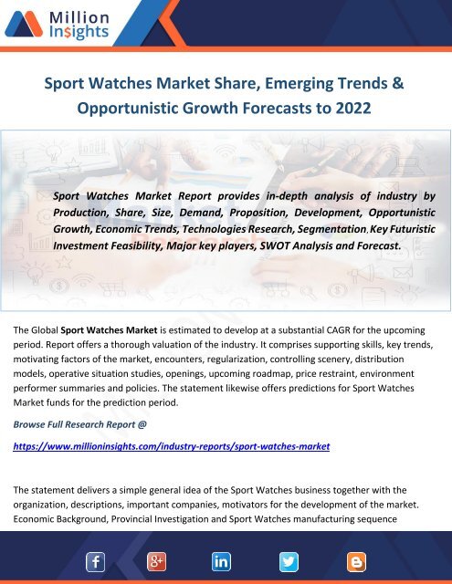Sport Watches Market Share, Emerging Trends &amp; Opportunistic Growth Forecasts to 2022