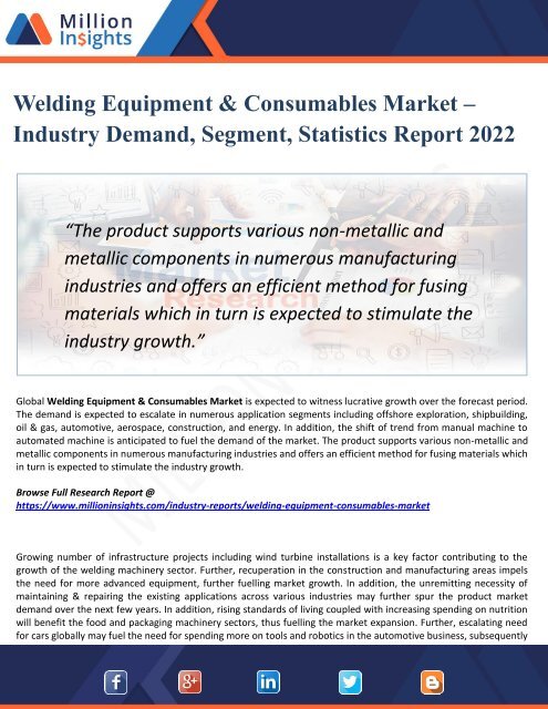 Welding Equipment & Consumables Market Size, Drivers, Opportunities, Top Companies, Trends, Challenges, & Forecast 2022 