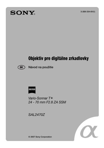 Sony SAL2470Z - SAL2470Z Istruzioni per l'uso Slovacco