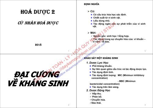 BÀI GIẢNG HÓA DƯỢC 2 (CỬ NHÂN HÓA DƯỢC) 2018 DS. HUỲNH TRƯỜNG HIỆP