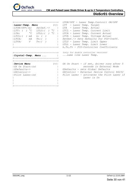 OsTech electro-optical-instruments Laser- und ... - Hy-Line