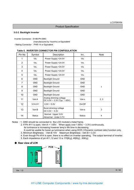 TFT-Display Datenblatt - Hy-Line