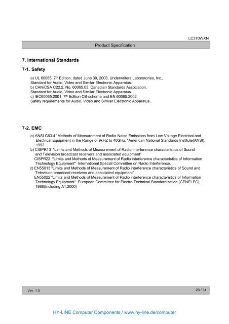 TFT-Display Datenblatt - Hy-Line