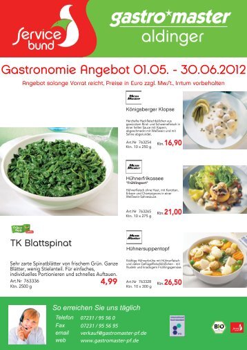 Gastronomie Angebot 01.05. - 30.06.2012 - gastro*master Aldinger ...
