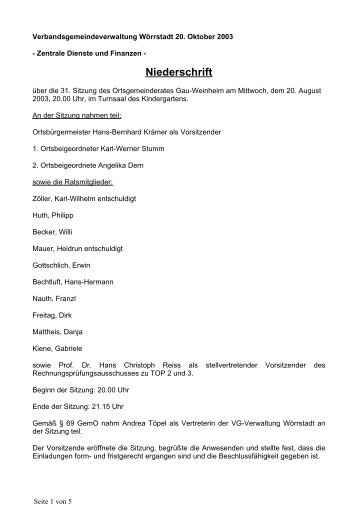 Niederschrift - Ortsgemeinde Gau-Weinheim