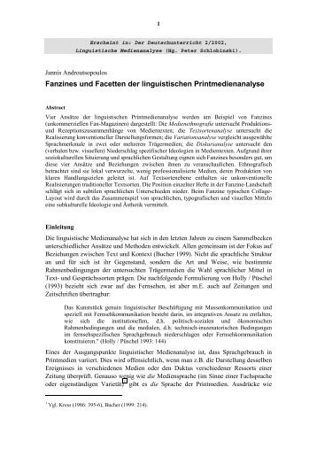 Fanzines und Facetten der linguistischen Printmedienanalyse