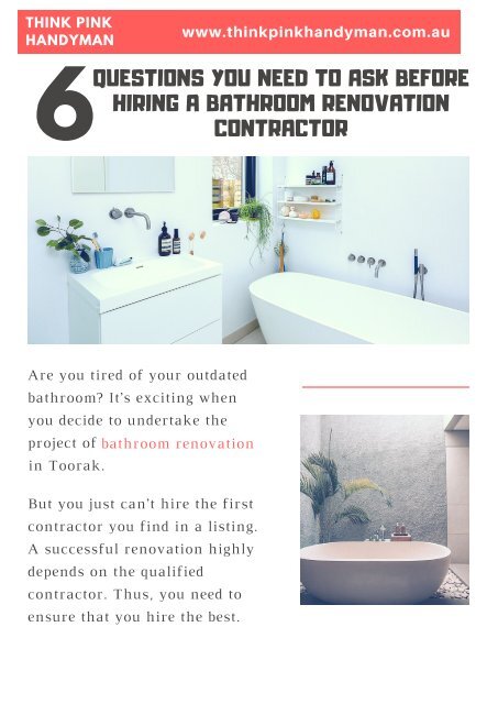 6 Questions You Need To Ask Before Hiring A Bathroom Renovation Contractor