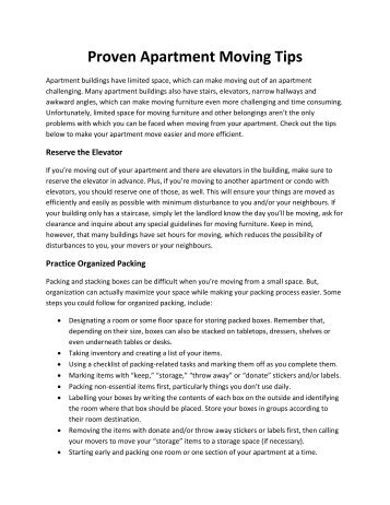 Proven Apartment Moving Tips