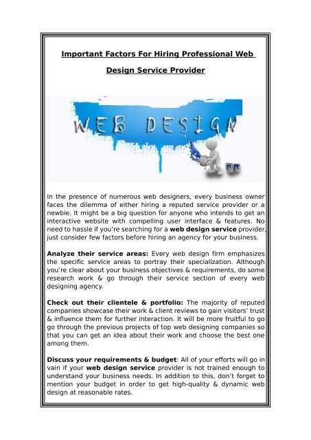 Important Factors For Hiring Professional Web Design Service Provider